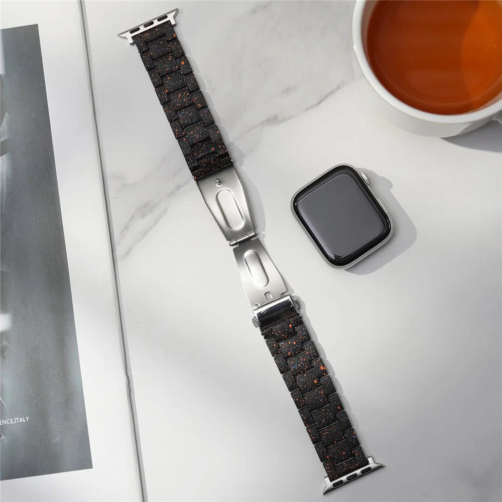 Splash-Ink Design PC Strap for Apple Watch Ultra 3 2 1 49mm  /  Series 11 10 46mm  /  9 8 7 45mm  /  SE3 SE2 SE 6 5 4 44mm  /  3 2 1 42mm Replacement Watch Band - Black - 3
