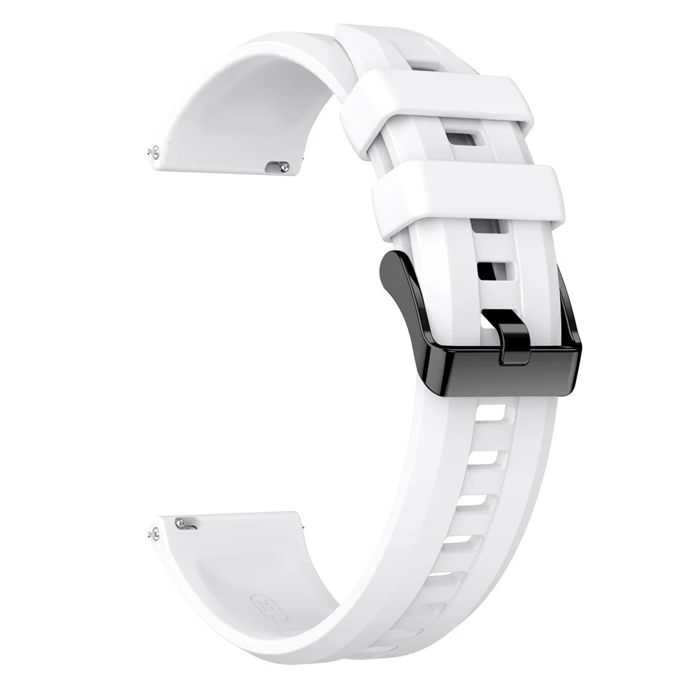 22mm Silicone Strap with Black Buckle for Huawei Watch GT 6 / 5 / 4 46mm / Samsung Galaxy Watch3 45mm Vertical Striped Design Watch Band - White - 2
