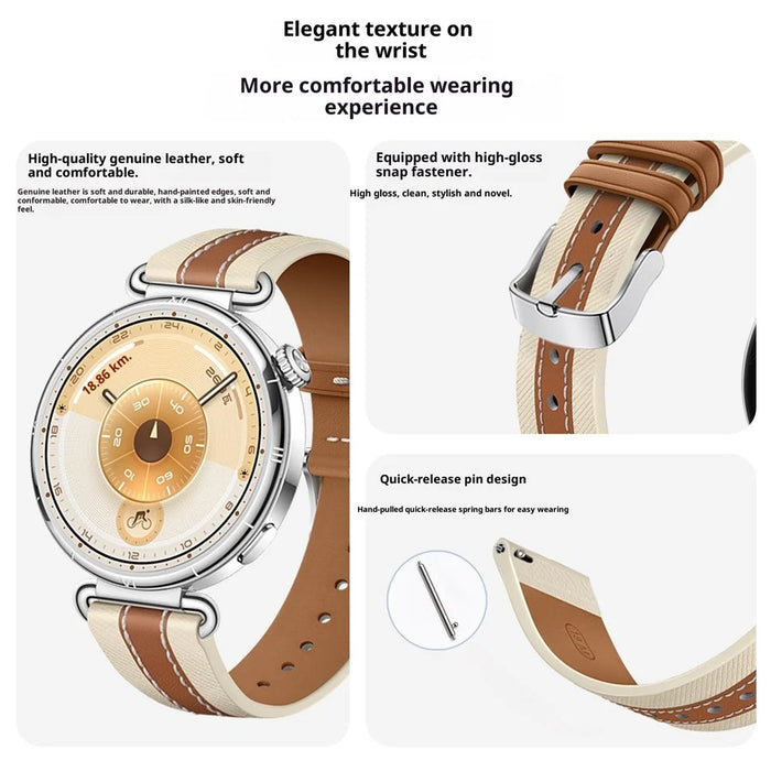 18mm Quick Release Strap for Garmin Venu 3S / 2S / Forerunner 265S / 255S Dual Color Genuine Leather Watch Band - 4