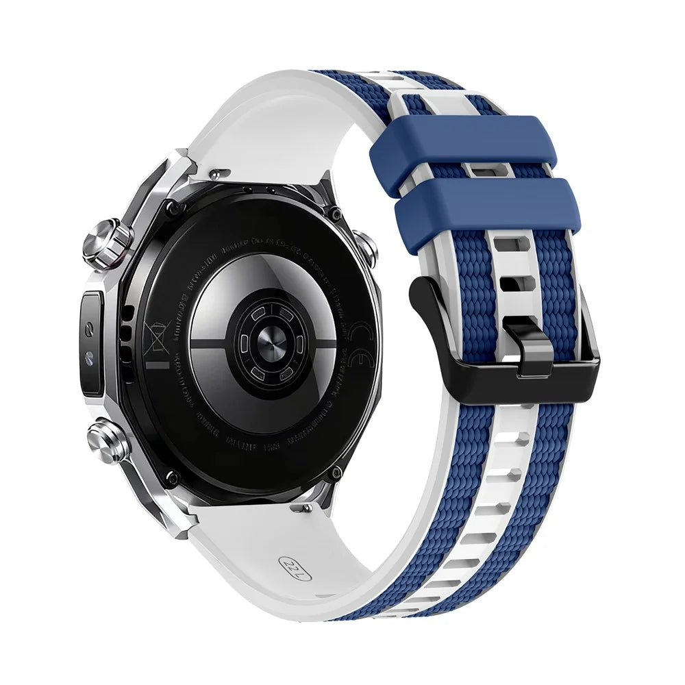 22mm Replacement Strap for Huawei Watch GT 6 / 6 Pro / 5 / 5 Pro / 4 / 3 / 2 46mm Striped Design Dual Color Silicone Watch Band - White / Blue - 1