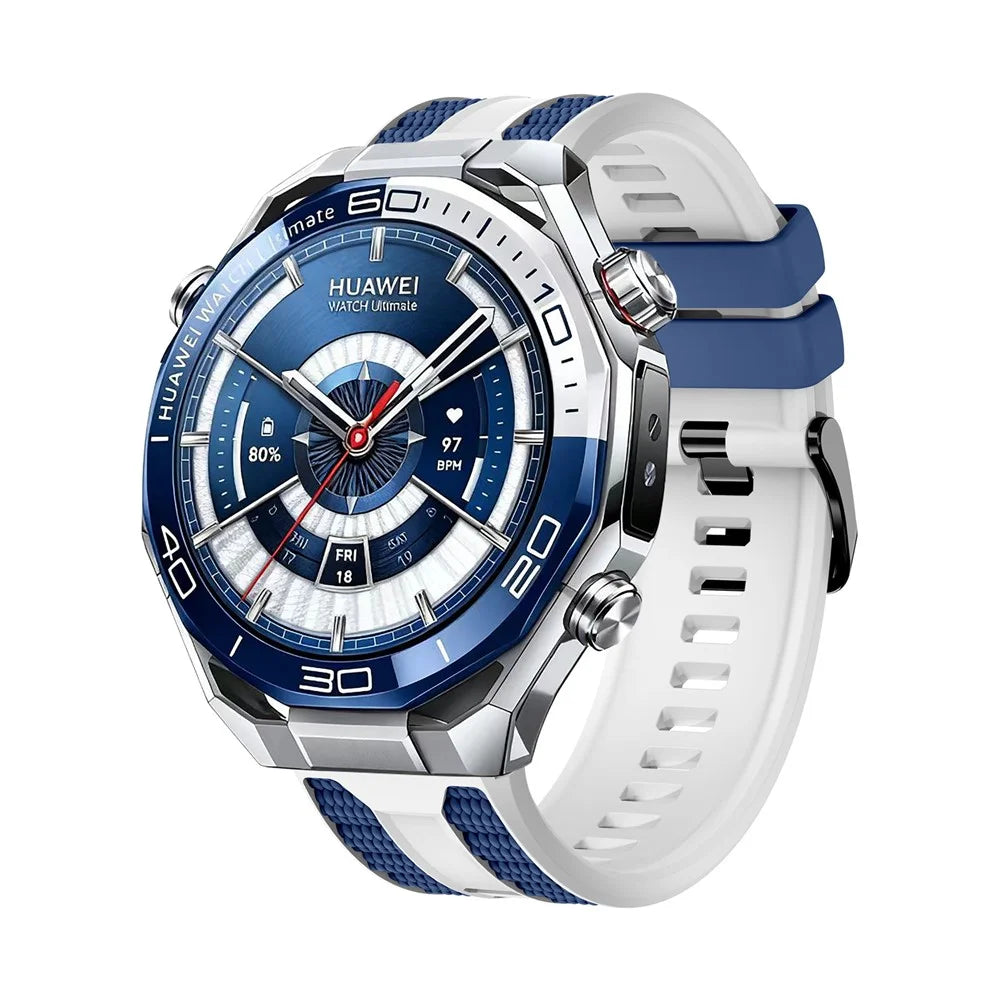 22mm Replacement Strap for Huawei Watch GT 6 / 6 Pro / 5 / 5 Pro / 4 / 3 / 2 46mm Striped Design Dual Color Silicone Watch Band - White / Blue - 2