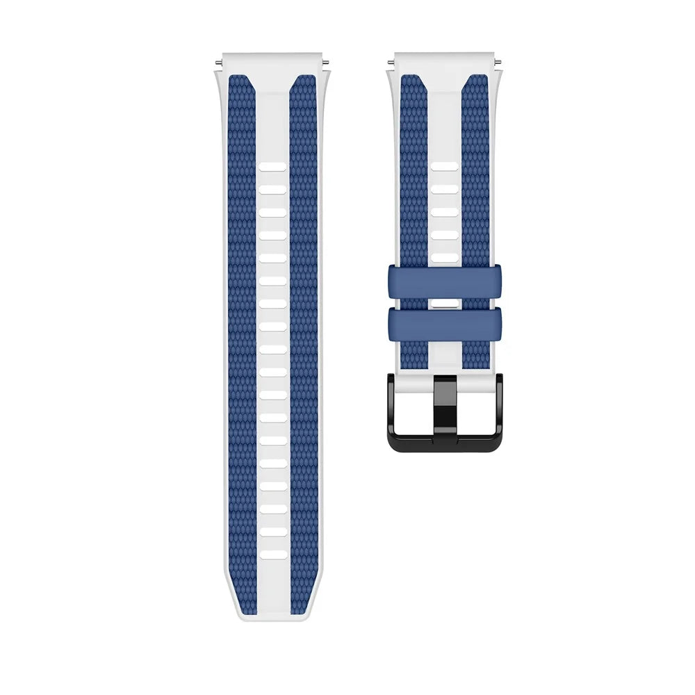22mm Replacement Strap for Huawei Watch GT 6 / 6 Pro / 5 / 5 Pro / 4 / 3 / 2 46mm Striped Design Dual Color Silicone Watch Band - White / Blue - 4