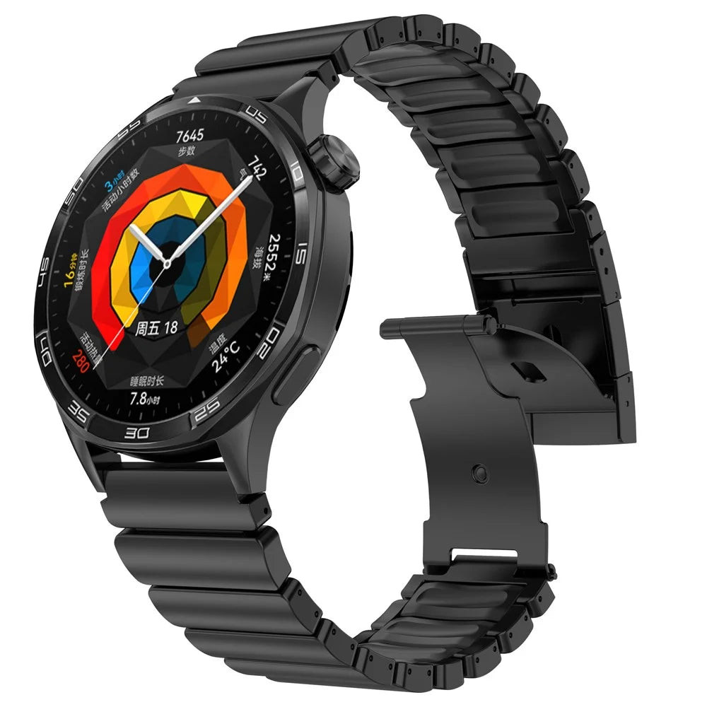 22mm Watch Band For Huawei Watch GT 6 46mm / GT 6 Pro 46mm / GT 5 46mm , 1-Bead Turtle Back Buckle Titanium Alloy Strap - Black - 2