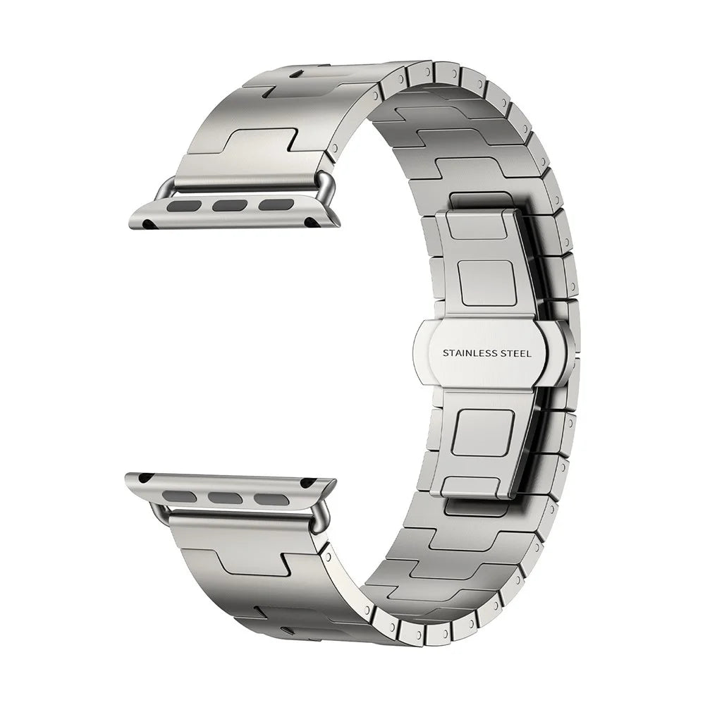 Watch Strap For Apple Watch Series 11 10 42mm / 9 8 7 41mm / SE3 SE2 SE 6 5 4 40mm / 3 2 1 38mm H-Type Titanium Alloy Band with Butterfly Clasp - Titanium - 2