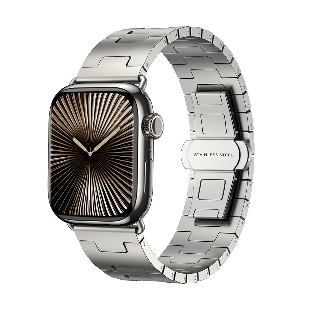 Watch Strap For Apple Watch Ultra 3 2 1 49mm / Series 11 10 46mm / 9 8 7 45mm / SE3 SE2 SE 6 5 4 44mm / 3 2 1 42mm H-Type Titanium Alloy Band with Butterfly Clasp - Titanium - 3