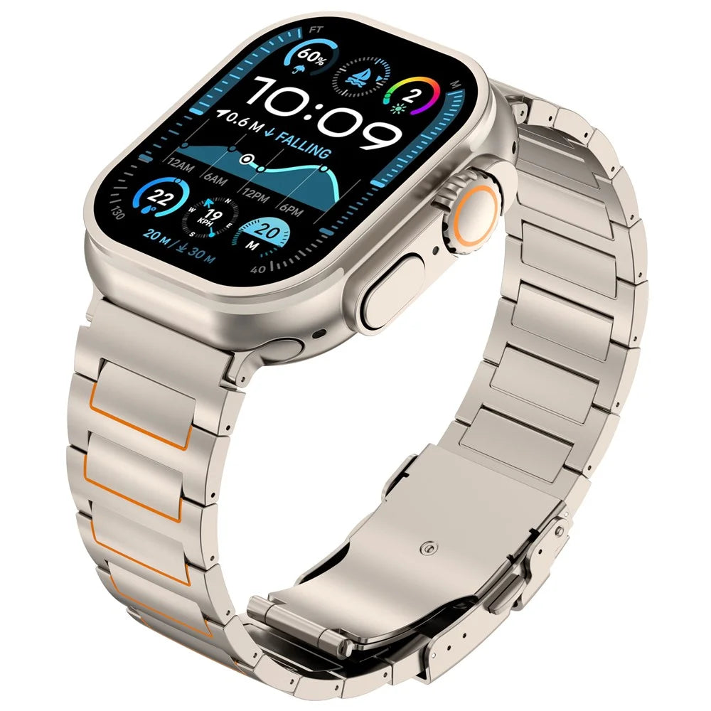 Watch Band For Apple Watch Ultra 3 2 1 49mm / Series 11 10 46mm / 9 8 7 45mm / SE3 SE2 SE 6 5 4 44mm / 3 2 1 42mm , Safety Clasp Titanium Alloy Strap - Titanium + Orange - 2