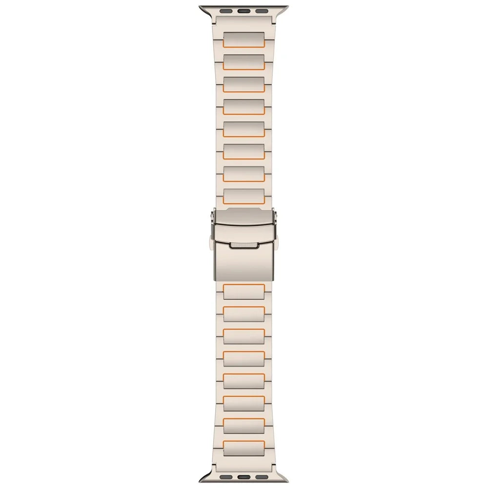 Watch Band For Apple Watch Ultra 3 2 1 49mm / Series 11 10 46mm / 9 8 7 45mm / SE3 SE2 SE 6 5 4 44mm / 3 2 1 42mm , Safety Clasp Titanium Alloy Strap - Titanium + Orange - 5