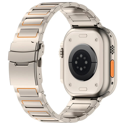 Watch Band For Apple Watch Series 11 10 42mm / 9 8 7 41mm / SE3 SE2 SE 6 5 4 40mm / 3 2 1 38mm , Safety Clasp Titanium Alloy Strap - Titanium + Orange - 1