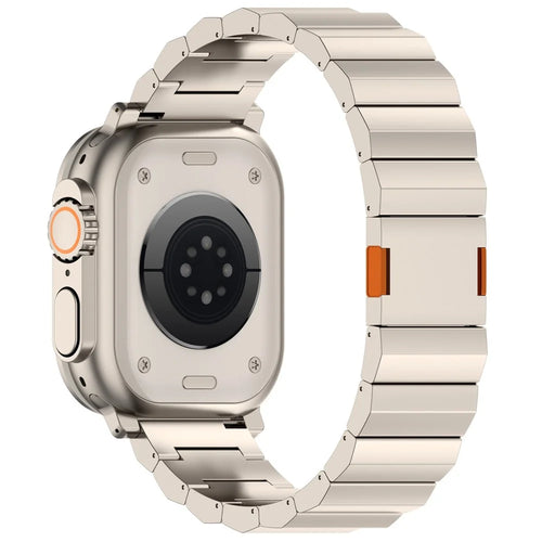 Watch Band For Apple Watch Ultra 3 2 1 49mm / Series 11 10 46mm / 9 8 7 45mm / SE3 SE2 SE 6 5 4 44mm / 3 2 1 42mm , Magnetic Buckle 1-Bead Titanium Alloy Strap - Titanium + Orange - 1