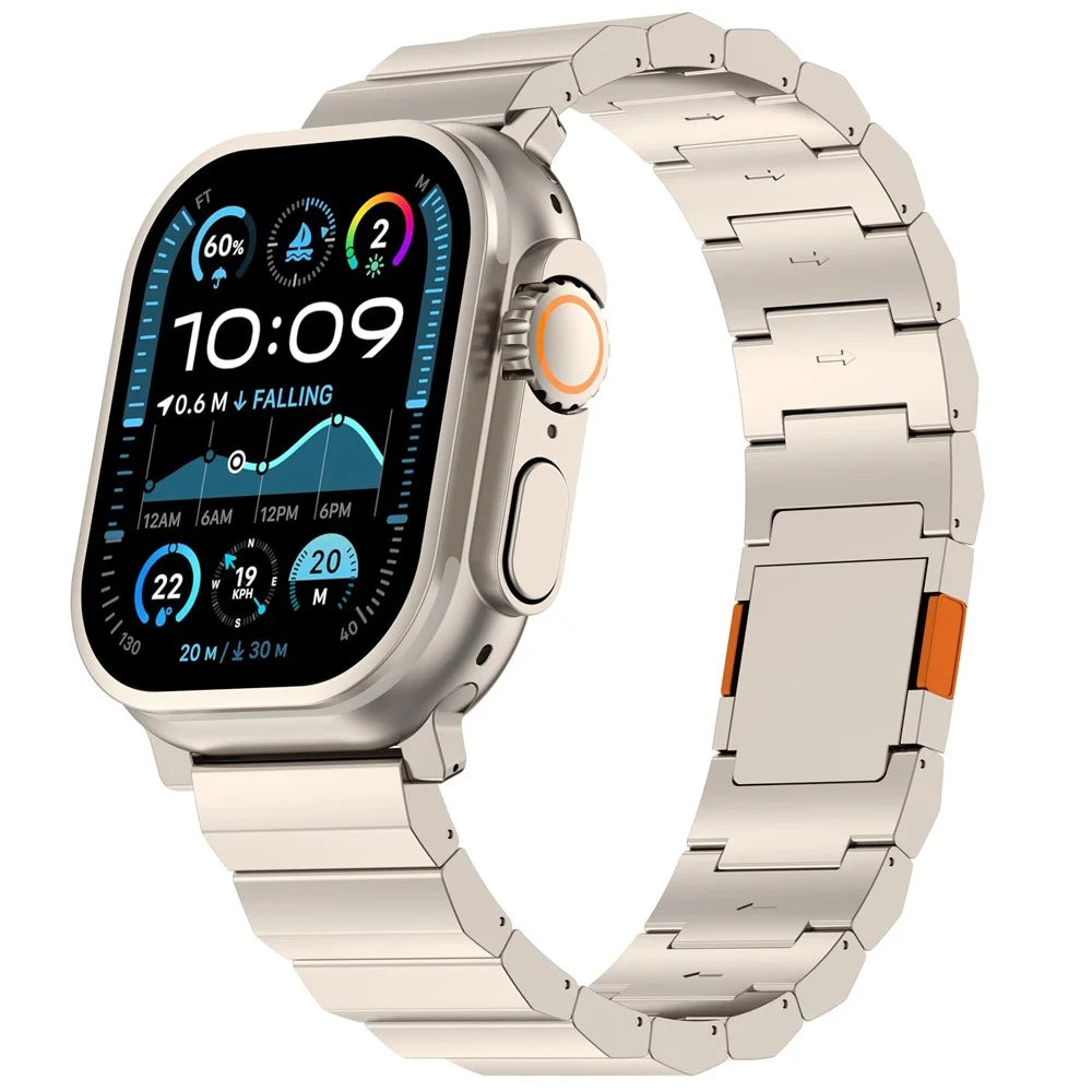 Watch Band For Apple Watch Series 11 10 42mm / 9 8 7 41mm / SE3 SE2 SE 6 5 4 40mm / 3 2 1 38mm , Magnetic Buckle 1-Bead Titanium Alloy Strap - Titanium + Orange - 2