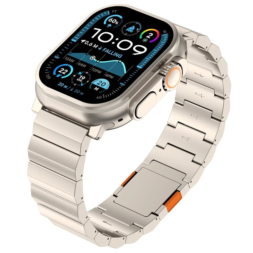 Watch Band For Apple Watch Series 11 10 42mm / 9 8 7 41mm / SE3 SE2 SE 6 5 4 40mm / 3 2 1 38mm , Magnetic Buckle 1-Bead Titanium Alloy Strap - Titanium + Orange - 3