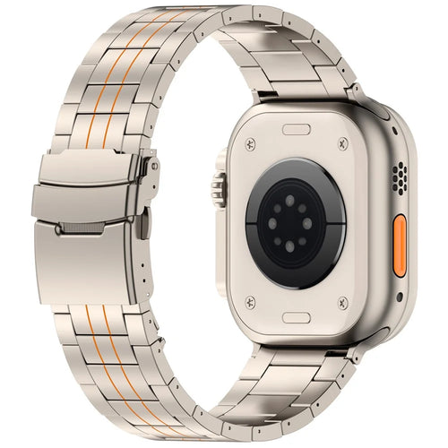 Watch Band For Apple Watch Series 11 10 42mm / 9 8 7 41mm / SE3 SE2 SE 6 5 4 40mm / 3 2 1 38mm , Safety Clasp Titanium Alloy Strap - Titanium Black + Orange - 1