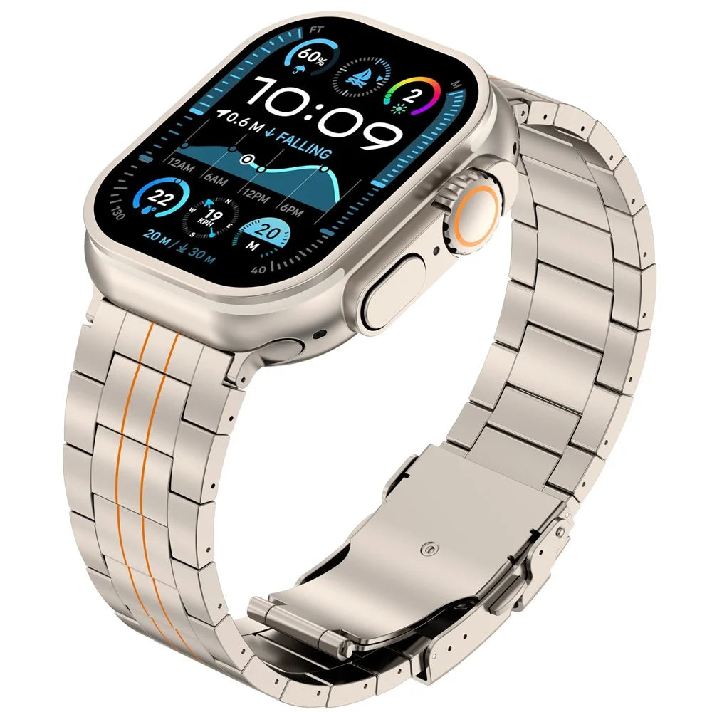 Watch Band For Apple Watch Series 11 10 42mm / 9 8 7 41mm / SE3 SE2 SE 6 5 4 40mm / 3 2 1 38mm , Safety Clasp Titanium Alloy Strap - Titanium Black + Orange - 2