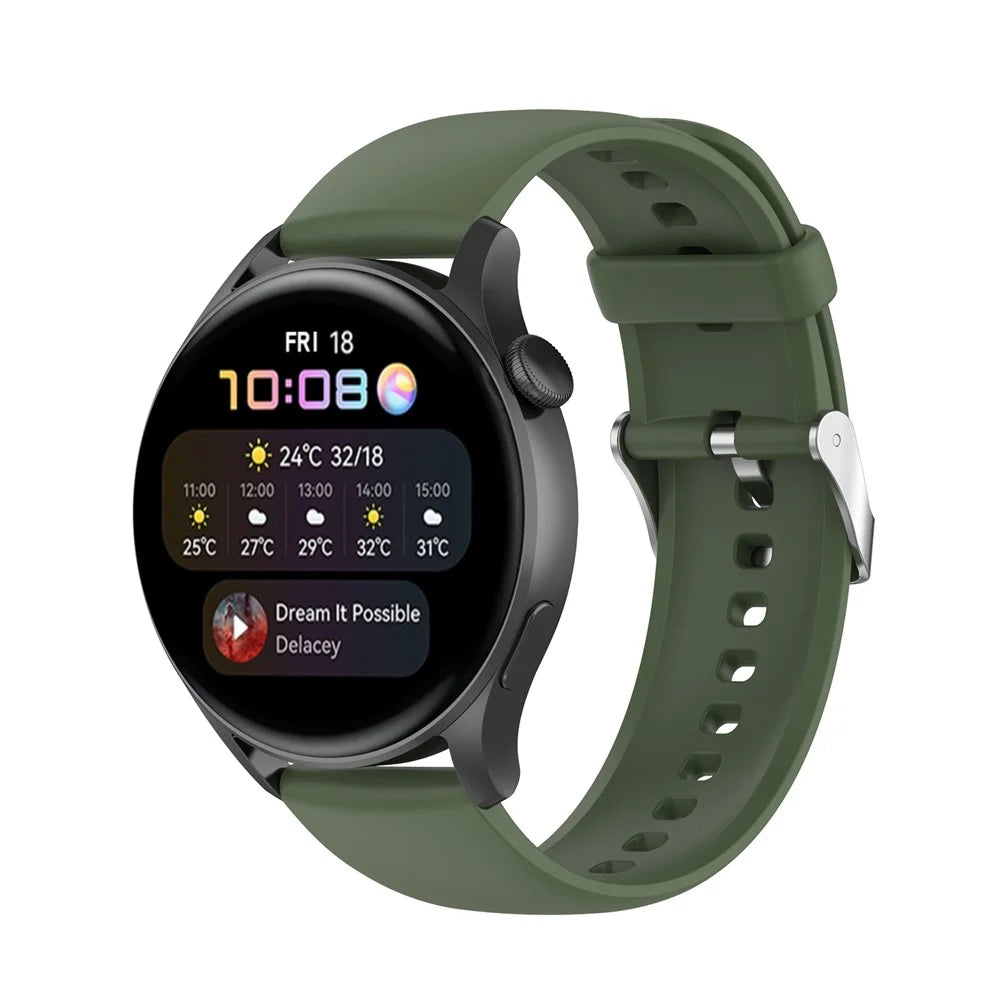 For Realme Watch 3 / Huawei Watch 3 / 3 Pro Watch Band 22mm Sporty Silicone Strap - Dark Green - 2