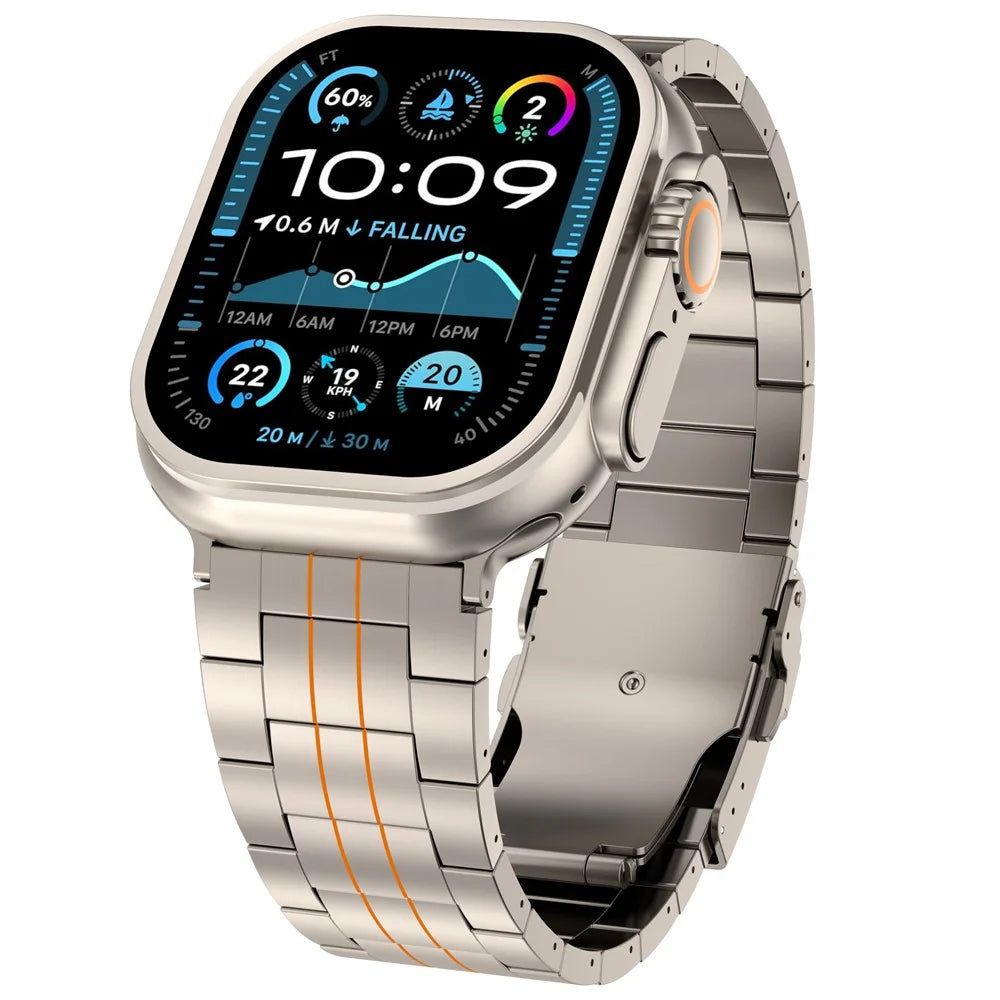 Watch Band For Apple Watch Ultra 49mm / Series 11 10 46mm / 9 8 7 45mm / SE3 SE2 SE 6 5 4 44mm / 3 2 1 42mm , Safety Clasp Titanium Alloy Strap - Titanium + Orange - 3