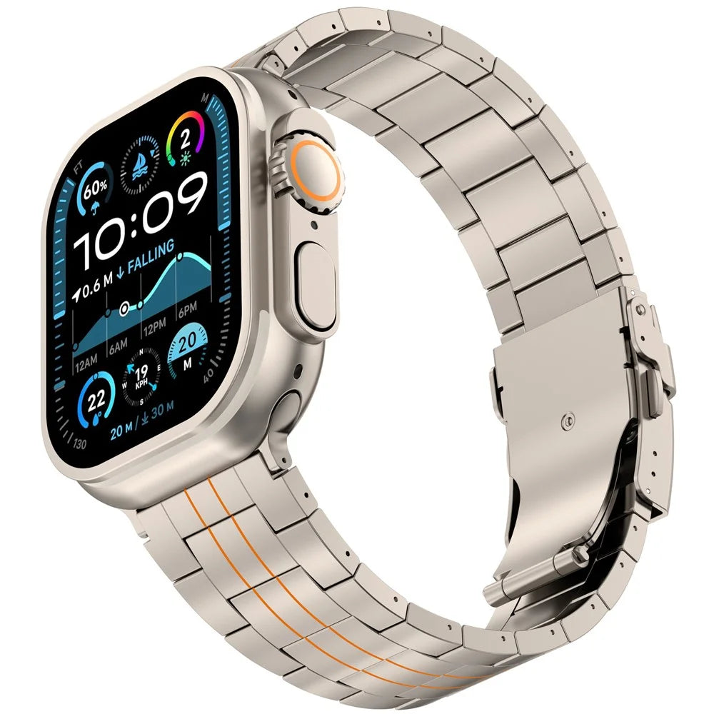 Watch Band For Apple Watch Ultra 49mm / Series 11 10 46mm / 9 8 7 45mm / SE3 SE2 SE 6 5 4 44mm / 3 2 1 42mm , Safety Clasp Titanium Alloy Strap - Titanium + Orange - 4