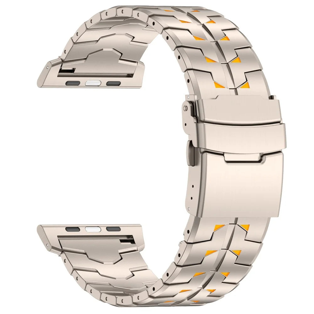 Watch Band For Apple Watch Ultra 49mm / Series 11 10 46mm / 9 8 7 45mm / SE3 SE2 SE 6 5 4 44mm / 3 2 1 42mm , Titanium Alloy Detachable Strap with Security Buckle - Titanium + Orange - 1