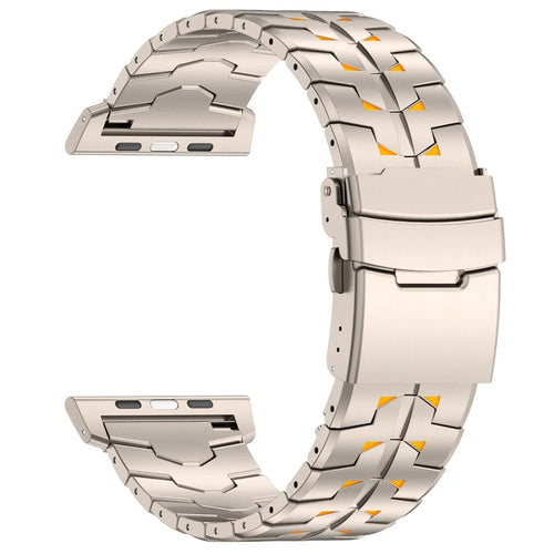 Watch Band For Apple Watch Ultra 49mm / Series 11 10 46mm / 9 8 7 45mm / SE3 SE2 SE 6 5 4 44mm / 3 2 1 42mm , Titanium Alloy Detachable Strap with Security Buckle - Titanium + Orange - 1