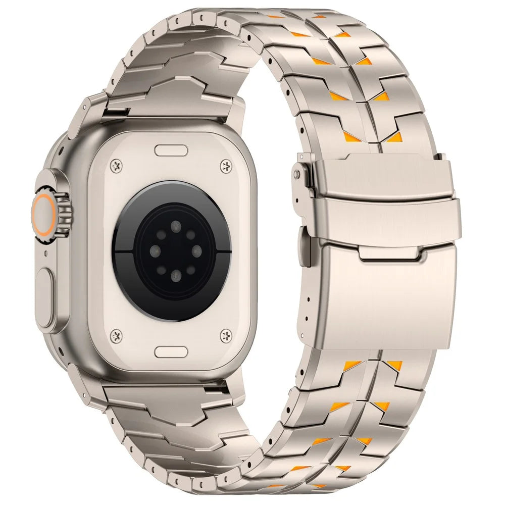 Watch Band For Apple Watch Ultra 49mm / Series 11 10 46mm / 9 8 7 45mm / SE3 SE2 SE 6 5 4 44mm / 3 2 1 42mm , Titanium Alloy Detachable Strap with Security Buckle - Titanium + Orange - 2