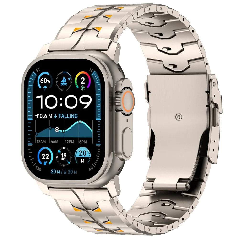 Watch Band For Apple Watch Ultra 49mm / Series 11 10 46mm / 9 8 7 45mm / SE3 SE2 SE 6 5 4 44mm / 3 2 1 42mm , Titanium Alloy Detachable Strap with Security Buckle - Titanium + Orange - 3