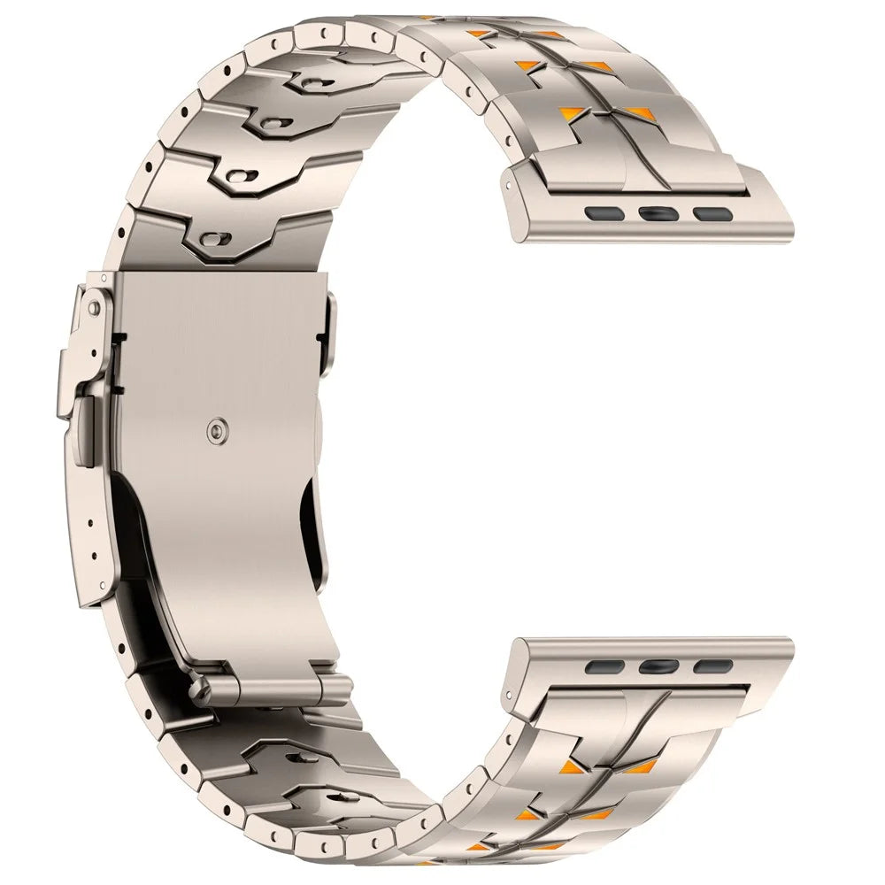 Watch Band For Apple Watch Ultra 49mm / Series 11 10 46mm / 9 8 7 45mm / SE3 SE2 SE 6 5 4 44mm / 3 2 1 42mm , Titanium Alloy Detachable Strap with Security Buckle - Titanium + Orange - 4