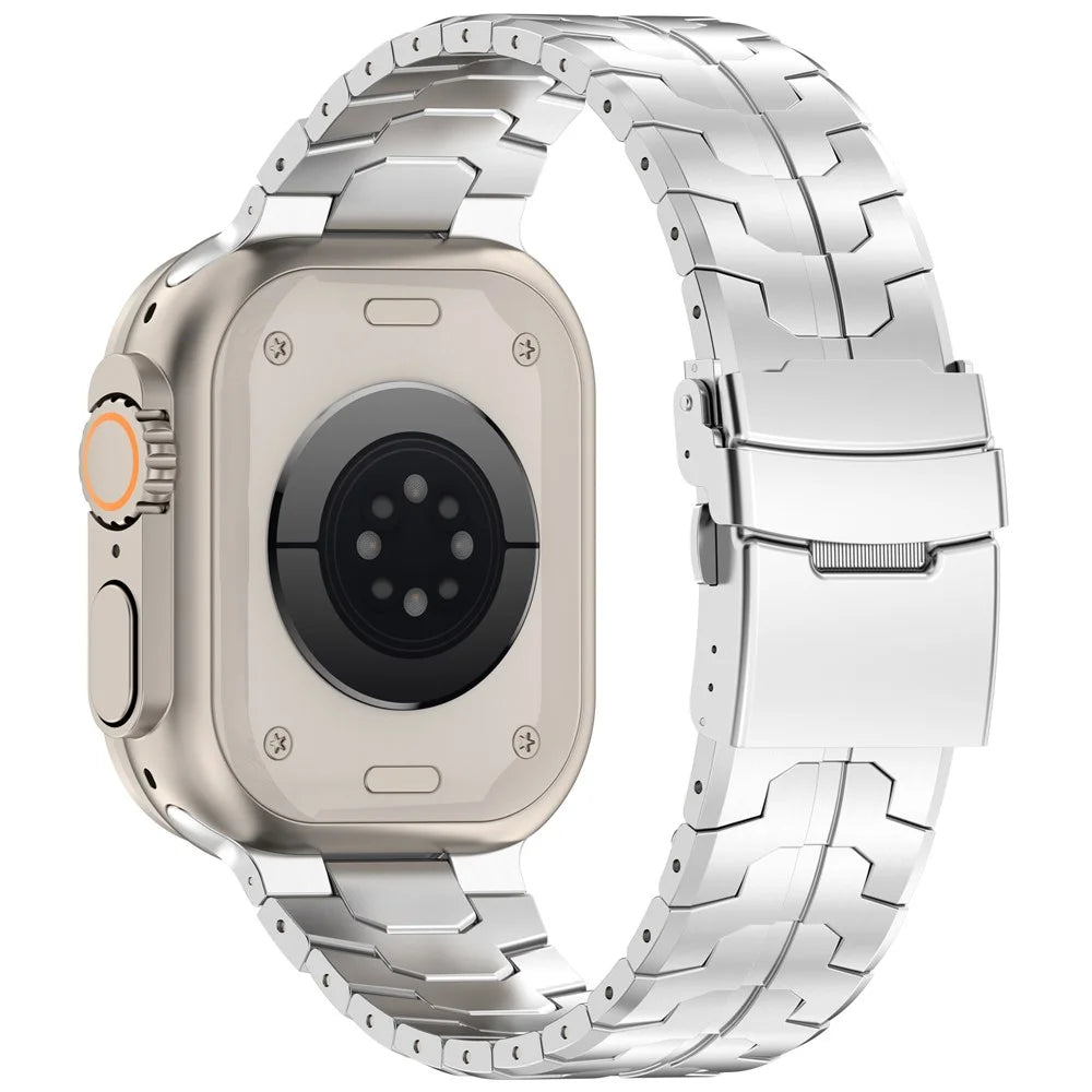 Watch Band For Apple Watch Ultra 49mm / Series 11 10 46mm / 9 8 7 45mm / SE3 SE2 SE 6 5 4 44mm / 3 2 1 42mm , Titanium Alloy Detachable Strap with Security Buckle - Silver - 1