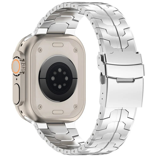 Watch Band For Apple Watch Ultra 49mm / Series 11 10 46mm / 9 8 7 45mm / SE3 SE2 SE 6 5 4 44mm / 3 2 1 42mm , Titanium Alloy Detachable Strap with Security Buckle - Silver - 1