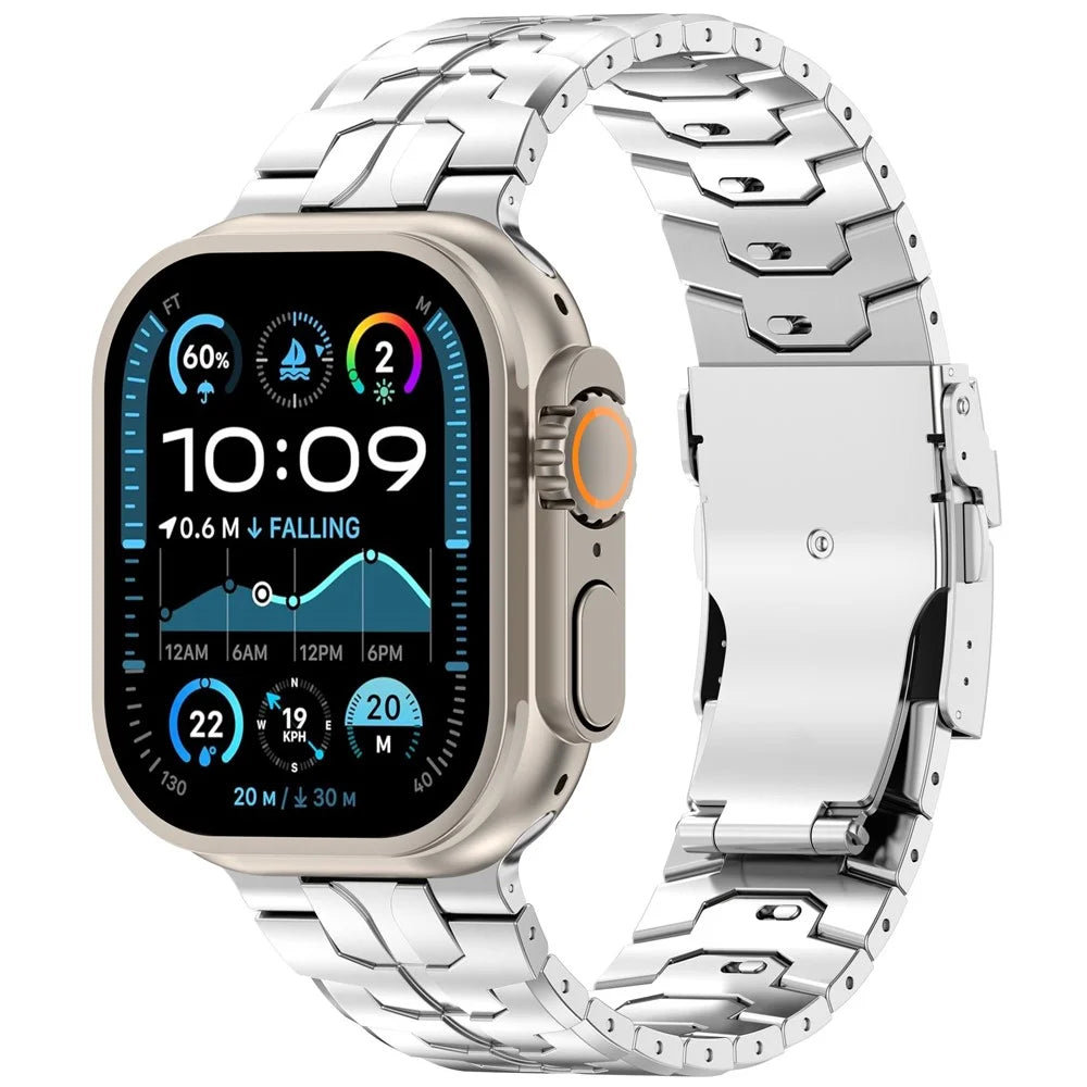 Watch Band For Apple Watch Ultra 49mm / Series 11 10 46mm / 9 8 7 45mm / SE3 SE2 SE 6 5 4 44mm / 3 2 1 42mm , Titanium Alloy Detachable Strap with Security Buckle - Silver - 4