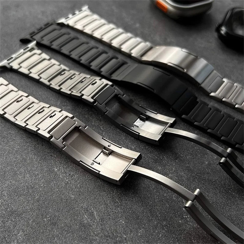 Watch Band For Apple Watch Series 11 10 42mm / 9 8 7 41mm / SE3 SE2 SE 6 5 4 40mm / 3 2 1 38mm , Quick Release Titanium Alloy Strap - Silver - 4