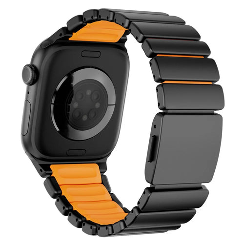 Watch Strap For Apple Watch Ultra 3 2 1 49mm / Series 11 10 46mm / 9 8 7 45mm / SE3 SE2 SE 6 5 4 44mm / 3 2 1 42mm , 1-Bead Titanium Alloy Band with Magnetic Buckle - Black + Orange - 1