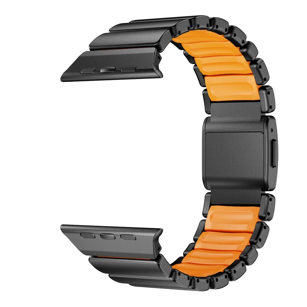 Watch Strap For Apple Watch Ultra 3 2 1 49mm / Series 11 10 46mm / 9 8 7 45mm / SE3 SE2 SE 6 5 4 44mm / 3 2 1 42mm , 1-Bead Titanium Alloy Band with Magnetic Buckle - Black + Orange - 3