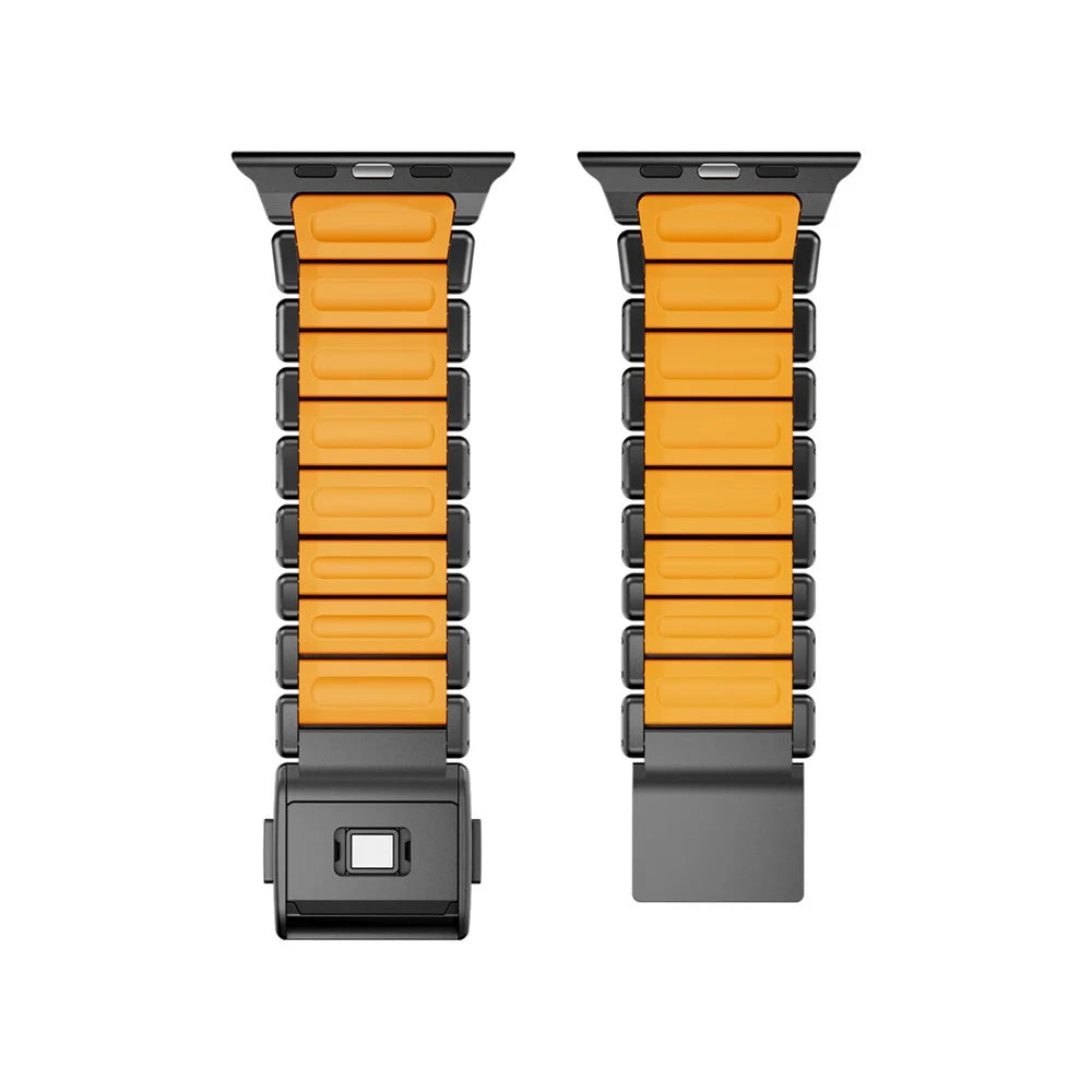 Watch Strap For Apple Watch Ultra 3 2 1 49mm / Series 11 10 46mm / 9 8 7 45mm / SE3 SE2 SE 6 5 4 44mm / 3 2 1 42mm , 1-Bead Titanium Alloy Band with Magnetic Buckle - Black + Orange - 4