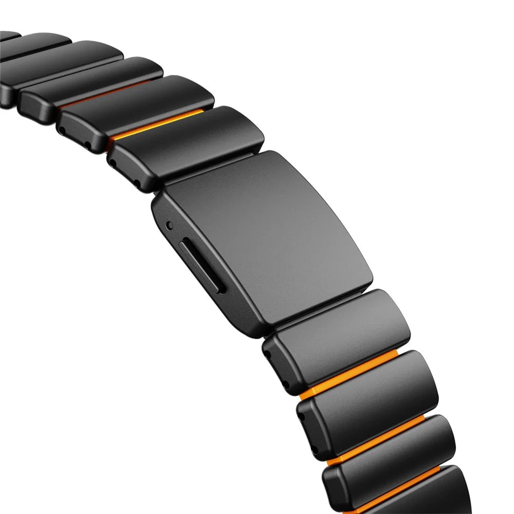 Watch Strap For Apple Watch Ultra 3 2 1 49mm / Series 11 10 46mm / 9 8 7 45mm / SE3 SE2 SE 6 5 4 44mm / 3 2 1 42mm , 1-Bead Titanium Alloy Band with Magnetic Buckle - Black + Orange - 7