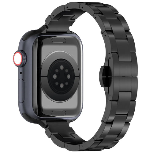 Watch Band For Apple Watch Ultra 3 2 1 49mm / Series 11 10 46mm / 9 8 7 45mm / SE3 SE2 SE 6 5 4 44mm / 3 2 1 42mm , Slim 3-Bead Titanium Alloy Wrist Strap - Black - 1