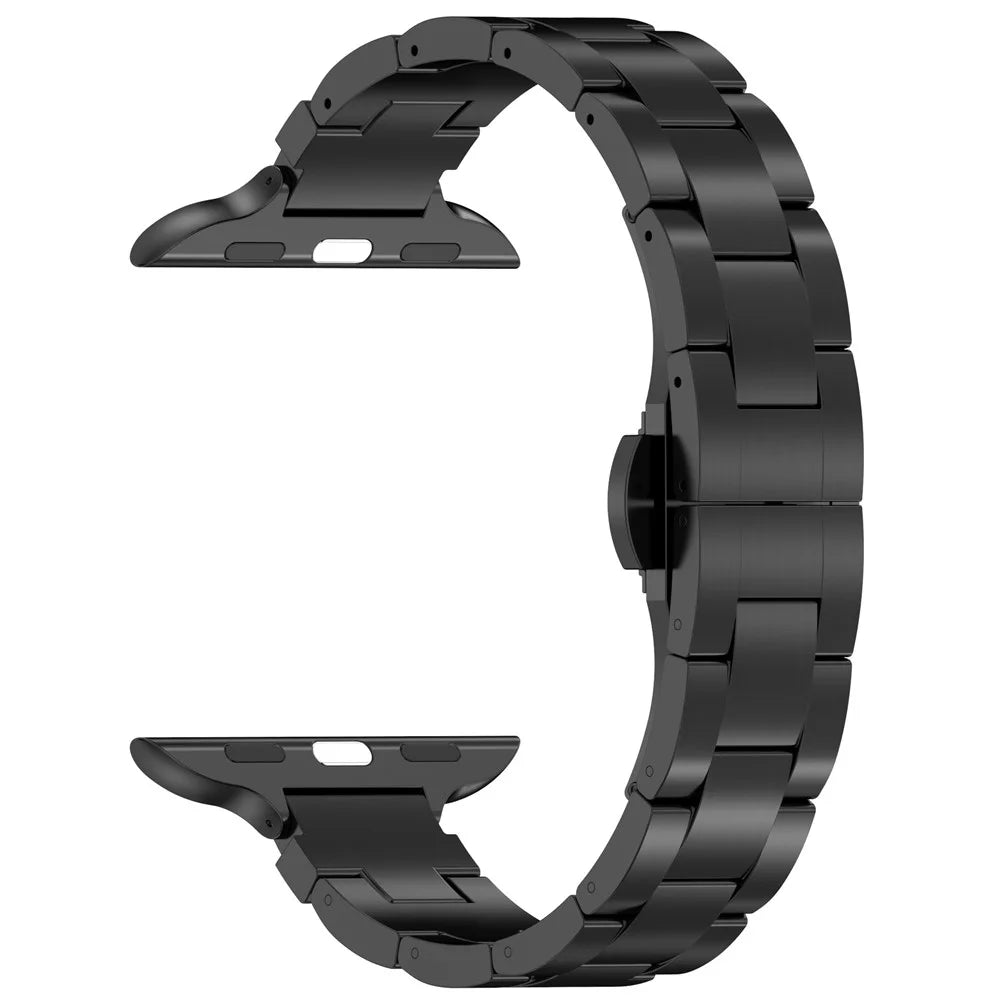 Watch Band For Apple Watch Ultra 3 2 1 49mm / Series 11 10 46mm / 9 8 7 45mm / SE3 SE2 SE 6 5 4 44mm / 3 2 1 42mm , Slim 3-Bead Titanium Alloy Wrist Strap - Black - 2