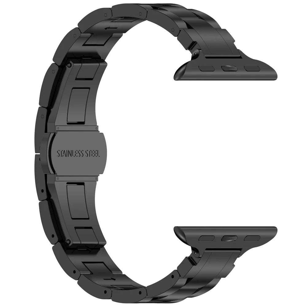 Watch Band For Apple Watch Ultra 3 2 1 49mm / Series 11 10 46mm / 9 8 7 45mm / SE3 SE2 SE 6 5 4 44mm / 3 2 1 42mm , Slim 3-Bead Titanium Alloy Wrist Strap - Black - 3