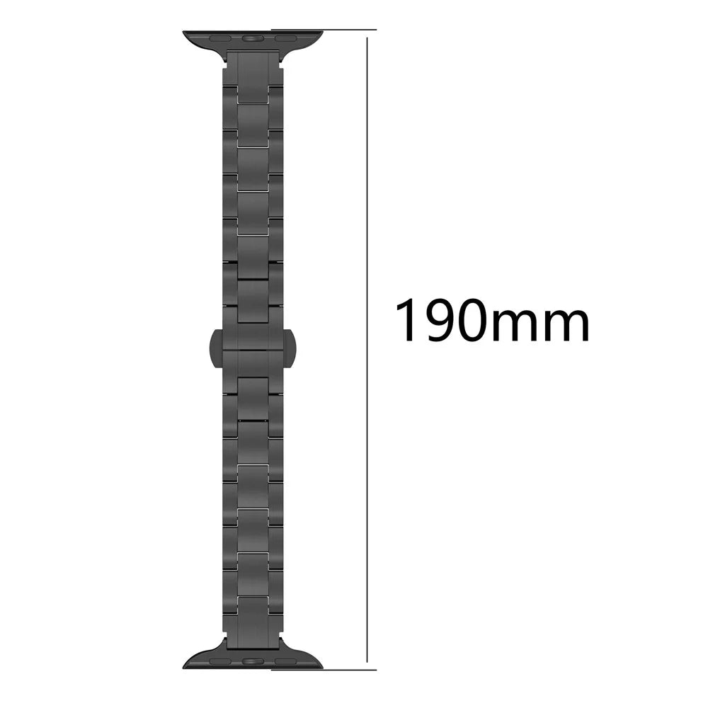 Watch Band For Apple Watch Series 11 10 42mm / 9 8 7 41mm / SE3 SE2 SE 6 5 4 40mm / 3 2 1 38mm , Slim 3-Bead Titanium Alloy Wrist Strap - Black - 6
