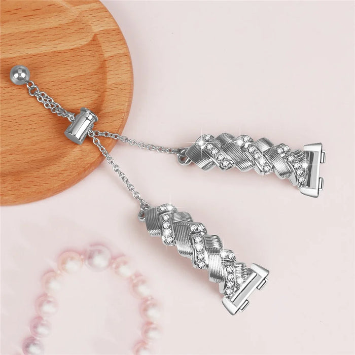 Watch Band For Huawei Band 10 / 9 / 8 , Drawstring Lock Zinc Alloy Rhinestone Decor Bracelet Strap - Silver - 4