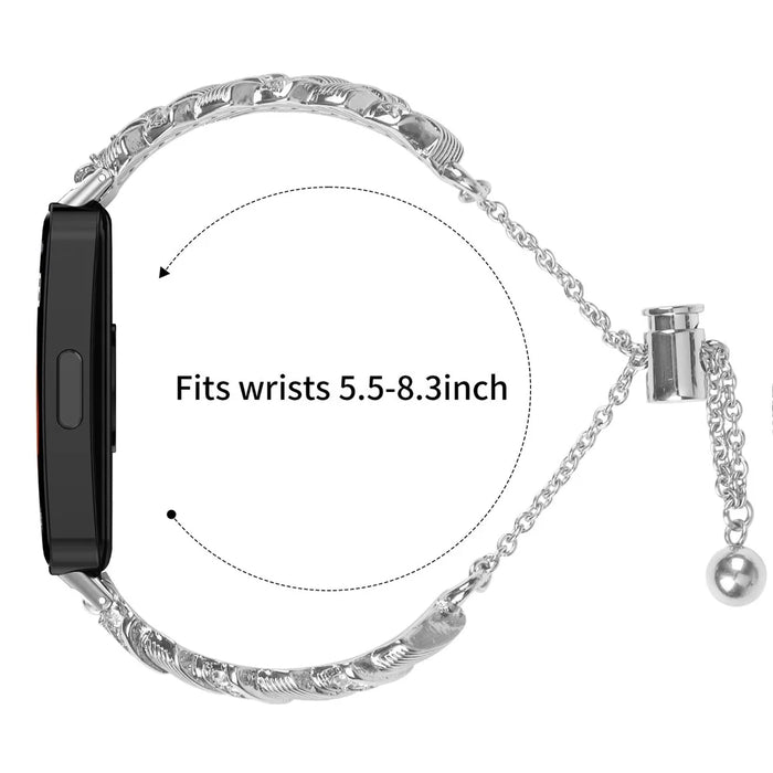 Watch Band For Huawei Band 10 / 9 / 8 , Drawstring Lock Zinc Alloy Rhinestone Decor Bracelet Strap - Silver - 7