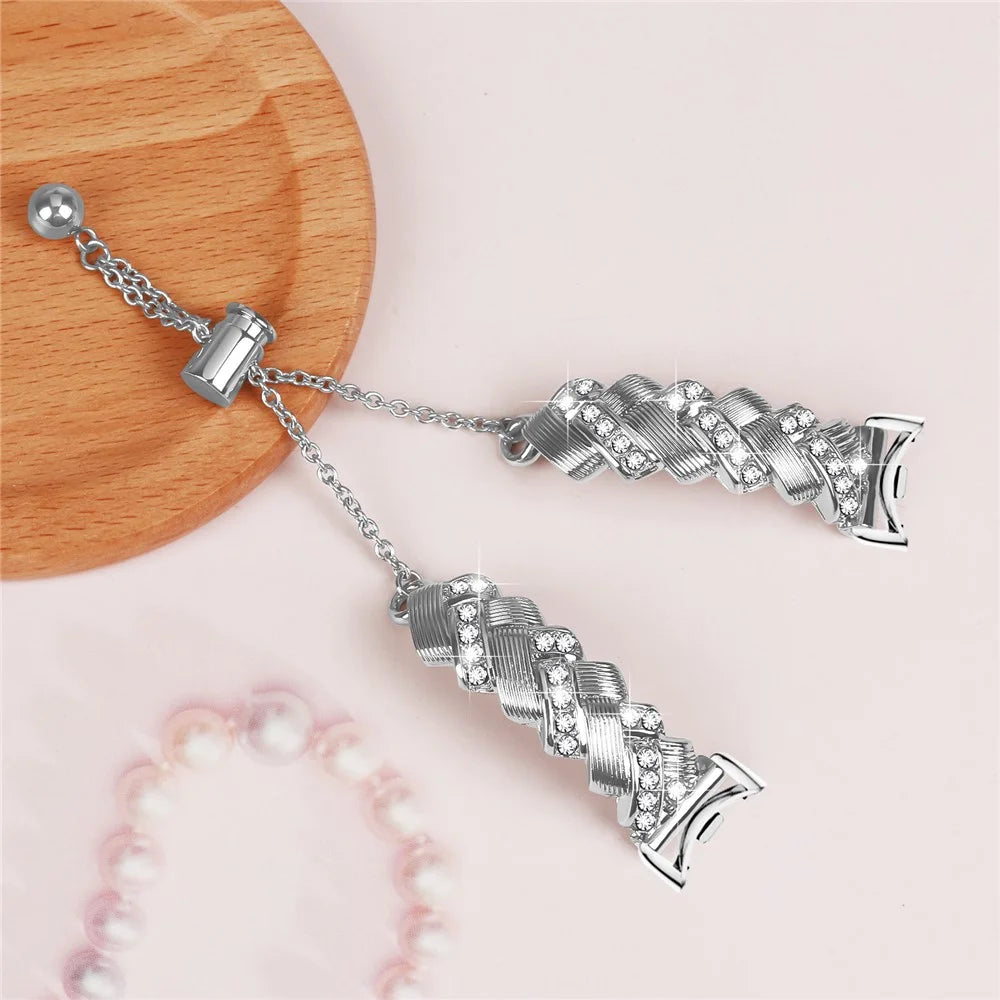 Watch Band For Xiaomi Smart Band 10 / 9 / 8 , Drawstring Lock Zinc Alloy Rhinestone Decor Bracelet Strap - Silver - 4