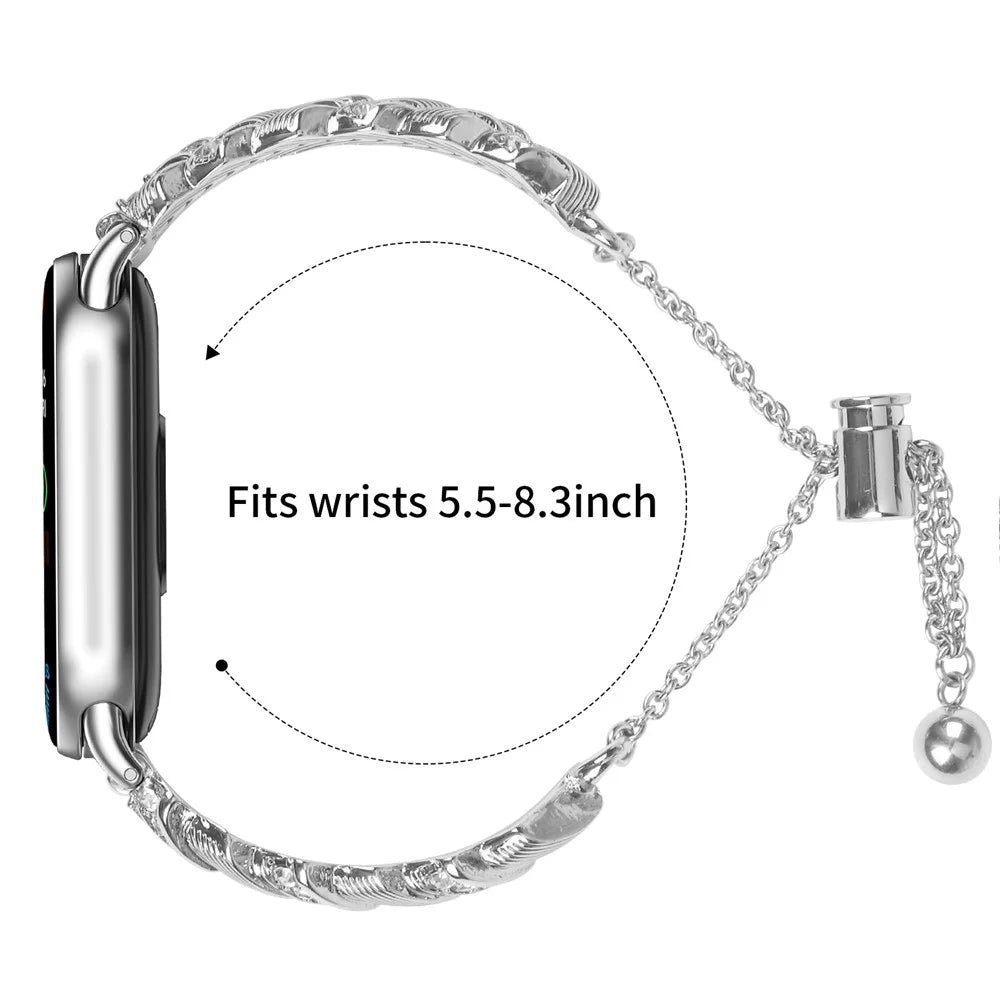 Watch Band For Xiaomi Smart Band 10 / 9 / 8 , Drawstring Lock Zinc Alloy Rhinestone Decor Bracelet Strap - Silver - 7