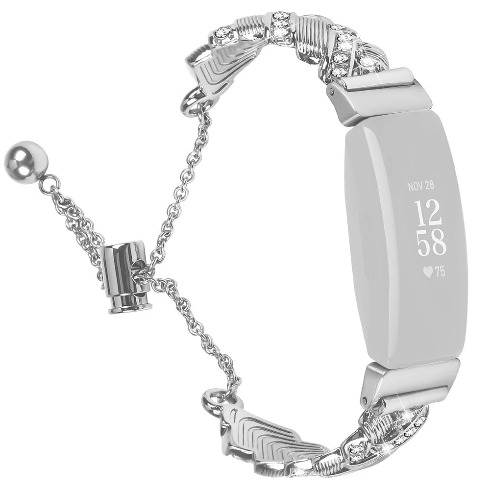 Watch Band For Fitbit Inspire / Inspire 2 / Inspire HR , Drawstring Lock Zinc Alloy Rhinestone Decor Bracelet Strap - Silver - 1