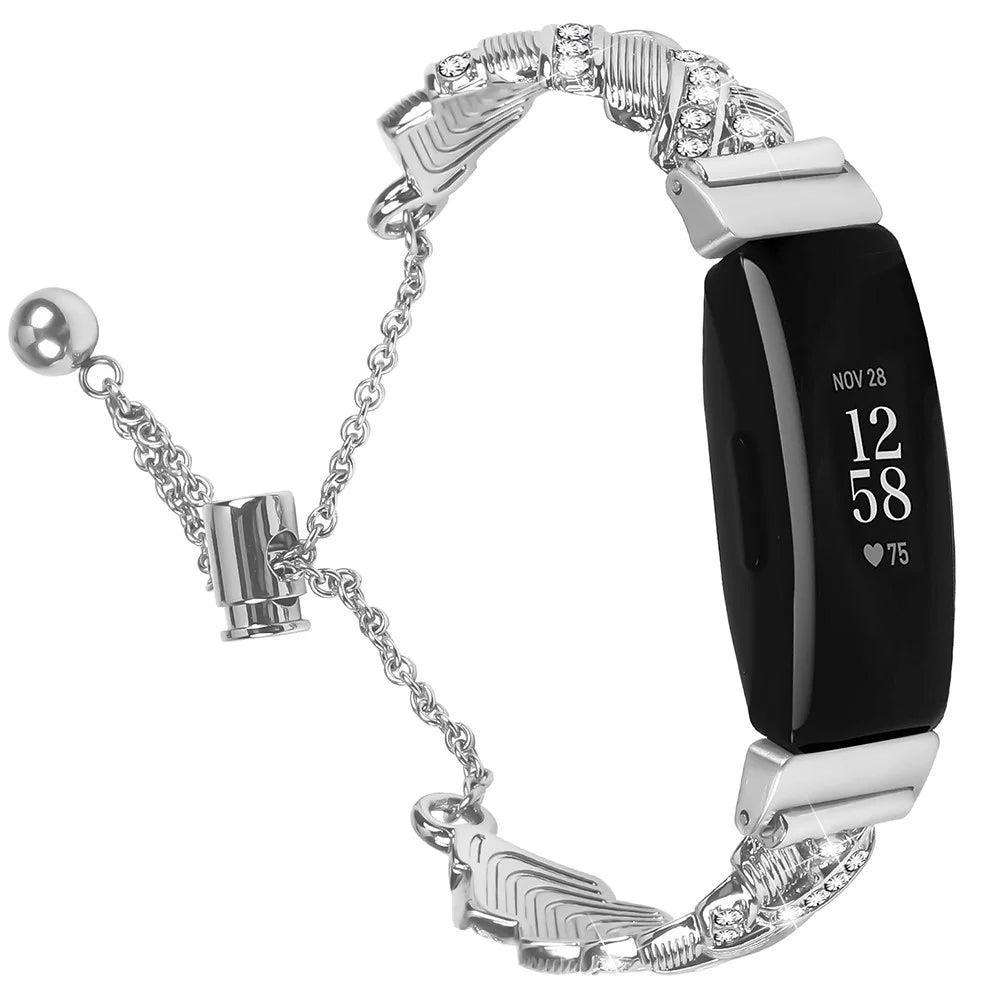 Watch Band For Fitbit Inspire / Inspire 2 / Inspire HR , Drawstring Lock Zinc Alloy Rhinestone Decor Bracelet Strap - Silver - 2