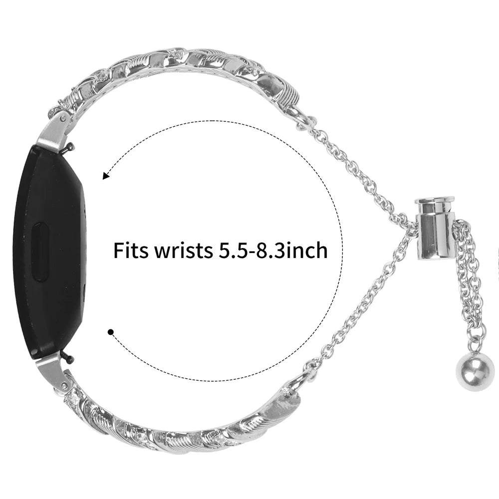 Watch Band For Fitbit Inspire / Inspire 2 / Inspire HR , Drawstring Lock Zinc Alloy Rhinestone Decor Bracelet Strap - Silver - 7