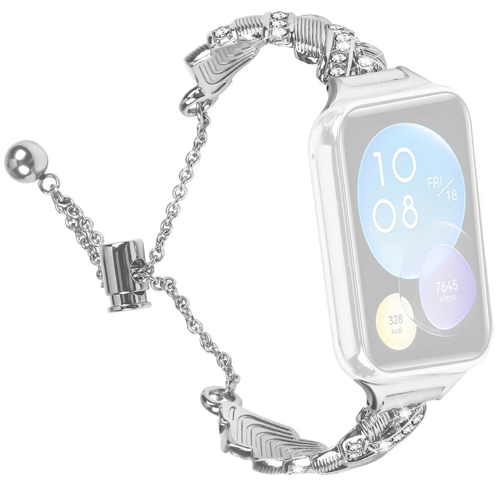 For Xiaomi Smart Band 10 Pro / 9 Pro / 8 Pro / Redmi Watch 6 / 5 / 4 Strap Drawstring Lock Zinc Alloy Rhinestone Decor Bracelet Watch Band - Silver - 1