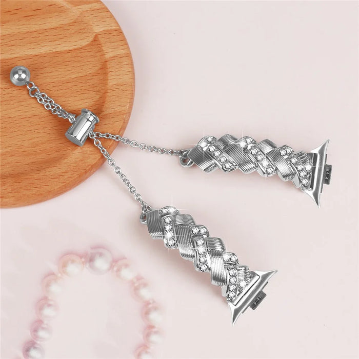 For Xiaomi Smart Band 10 Pro / 9 Pro / 8 Pro / Redmi Watch 6 / 5 / 4 Strap Drawstring Lock Zinc Alloy Rhinestone Decor Bracelet Watch Band - Silver - 4