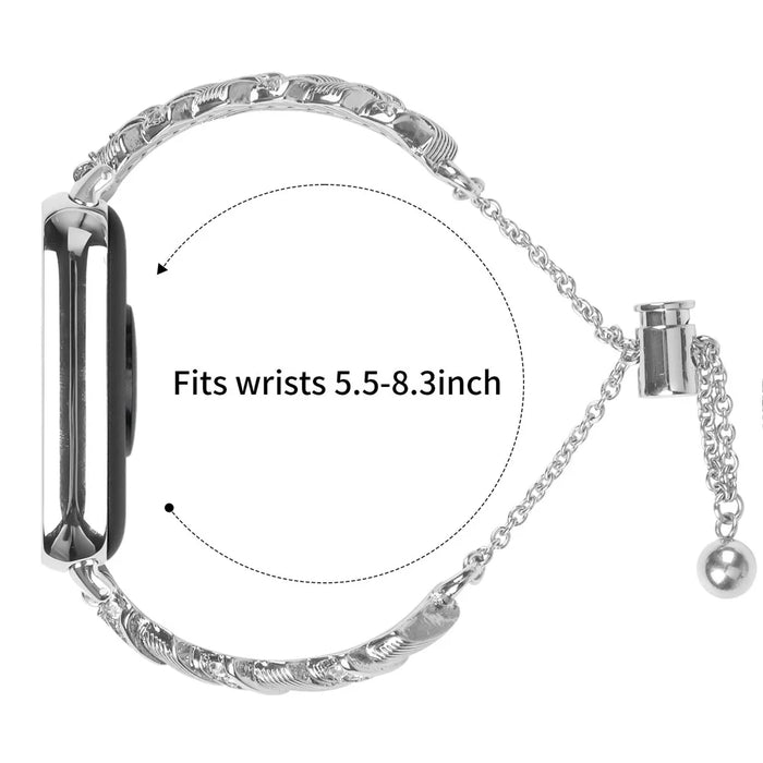 For Xiaomi Smart Band 10 Pro / 9 Pro / 8 Pro / Redmi Watch 6 / 5 / 4 Strap Drawstring Lock Zinc Alloy Rhinestone Decor Bracelet Watch Band - Silver - 7