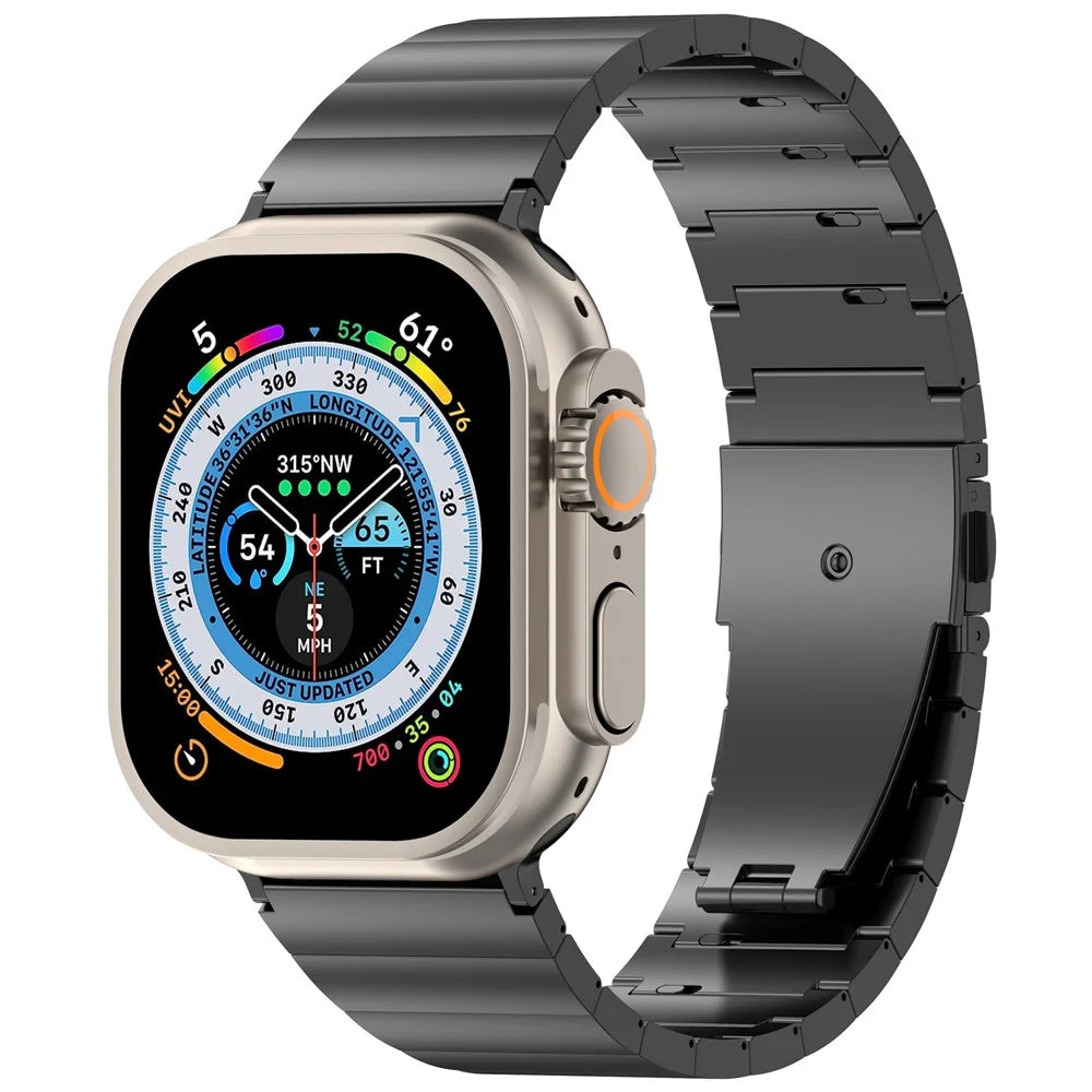 Watch Band For Apple Watch Series 11 10 42mm / 9 8 7 41mm / SE3 SE2 SE 6 5 4 40mm / 3 2 1 38mm , 1-Bead Titanium Alloy Quick Release Titanium Alloy Strap - Black - 4