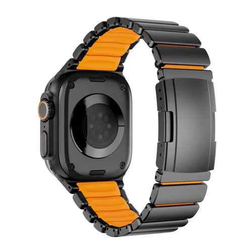 Watch Band For Apple Watch Ultra 3 2 1 49mm / Series 11 10 46mm / 9 8 7 45mm / SE3 SE2 SE 6 5 4 44mm / 3 2 1 42mm , 1-Bead Turtle Back Buckle Titanium Alloy Strap - Black + Orange - 1