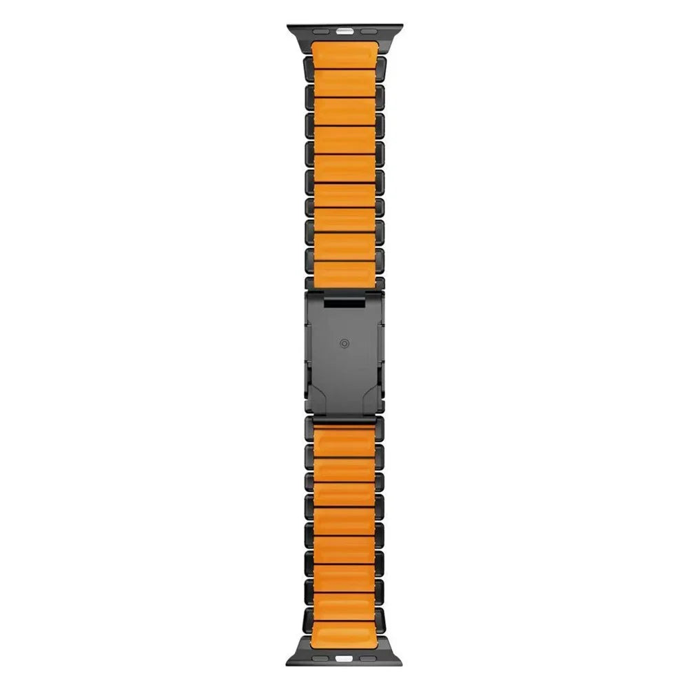 Watch Band For Apple Watch Ultra 3 2 1 49mm / Series 11 10 46mm / 9 8 7 45mm / SE3 SE2 SE 6 5 4 44mm / 3 2 1 42mm , 1-Bead Turtle Back Buckle Titanium Alloy Strap - Black + Orange - 3